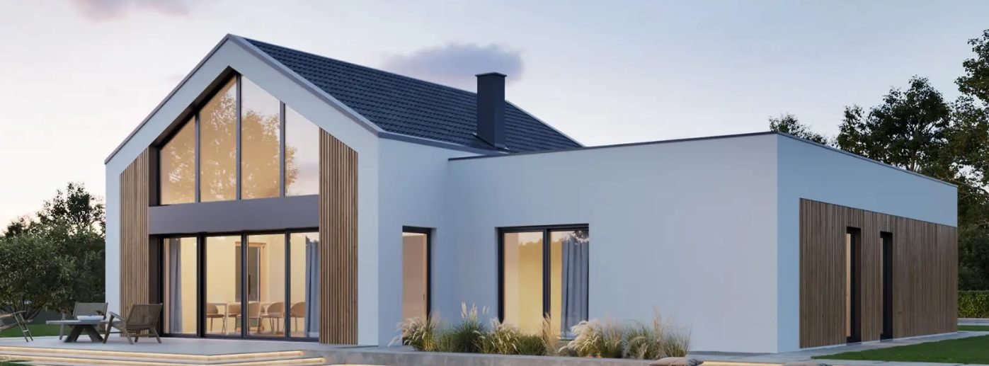 NOW Hausentwurf: modernes Wohnhaus mit heller Fassade